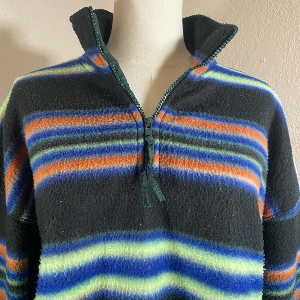 90s Vintage Multi Color Striped Fleece Pullover Sweatshirt Zip Collar High Neck - Picture 2 of 9
